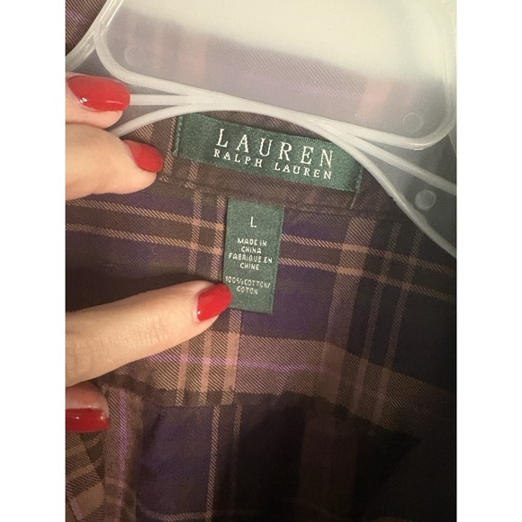 VTG Ralph Lauren LS Plaid Purple Button Up Large - Picture 2 of 6